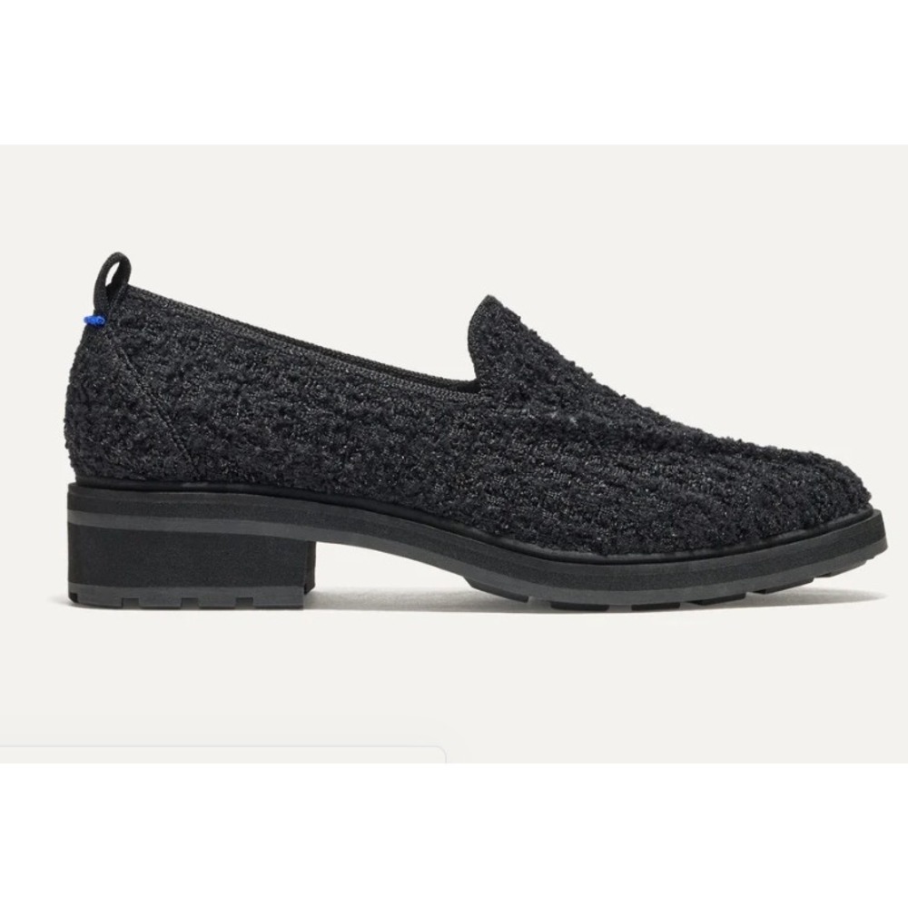 Rothy's The Lug Loafer Boucle Black Merino Wool Textured Knit‎ Size 8.5
